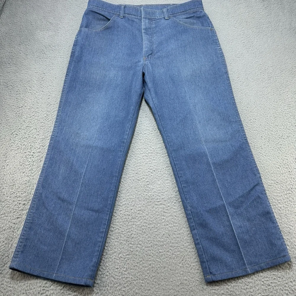Vintage Wrangler Jeans Men's 34x26.5 Blue Light Denim Flared Pleated Work Casual